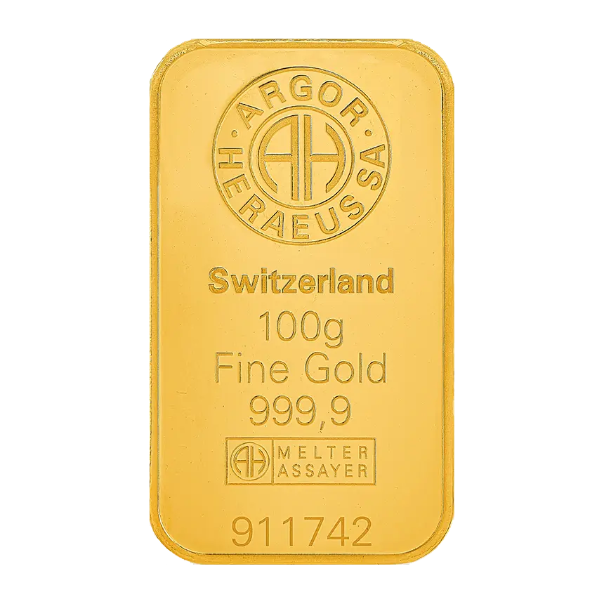 100g 9999 Gold - Switzerland - Minted Bar