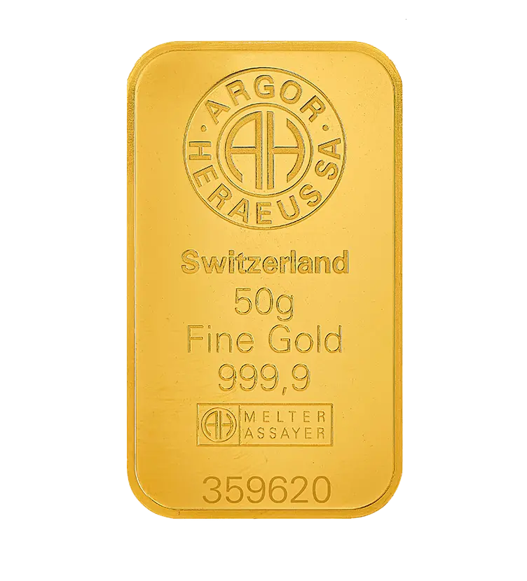 50 克 9999 千足金(瑞士)铸造金条