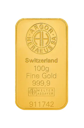 [mint_100g_eu] 100g 9999 Gold - Switzerland - Minted Bar