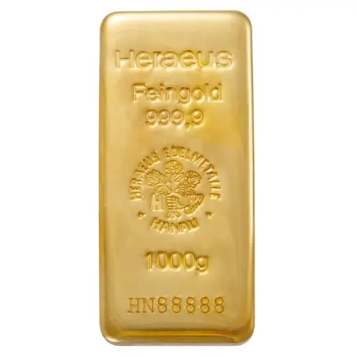 [1kg_gold_Heraeus_HK_cast] 1kg - 9999 Gold - Cast Bar