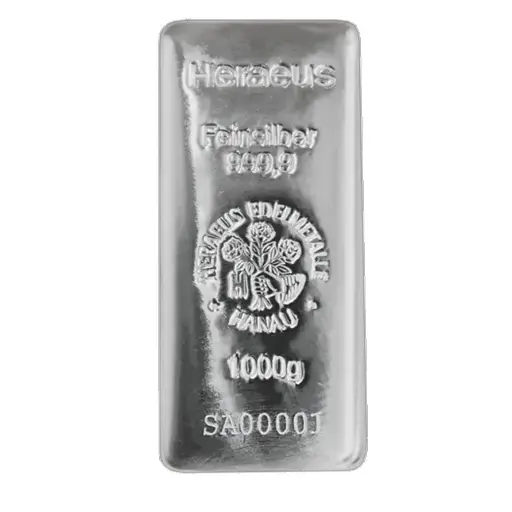 [1kg_silver_Heraeus_HK_cast] 1kg - 9999 Silver- Cast Bar - Heraeus (HK) 